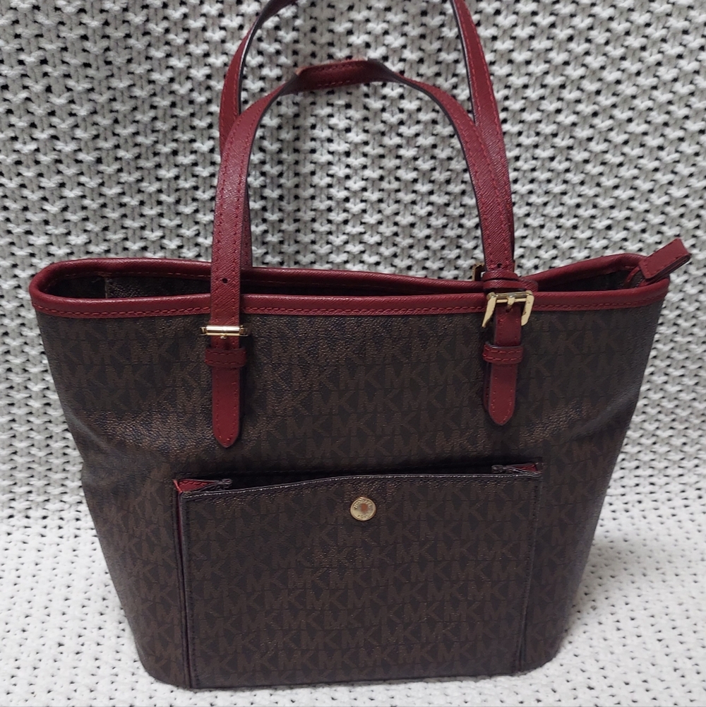 MICHAEL KORS BROWN MULBERRY JET SET MEDIUM SIGNATURE TOTE